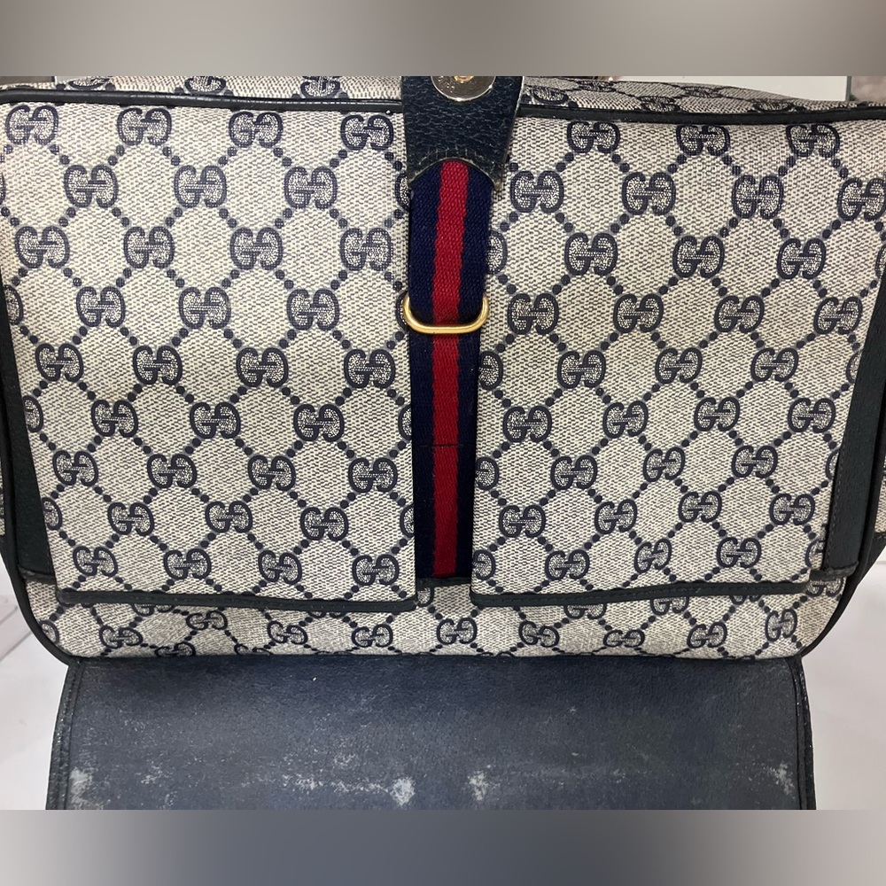 Vintage Blue Gucci GG Monogram Ophidia School Messenger Bag One Owner Good Shape - Picture 10 of 16